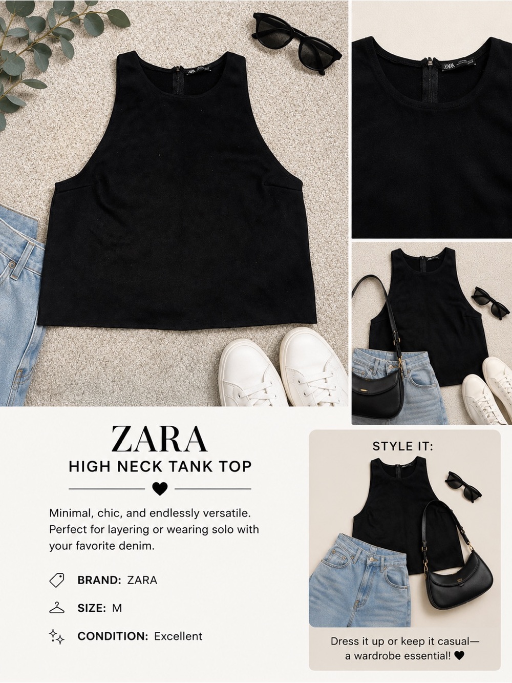 ZARA Black High Neck Tank Top